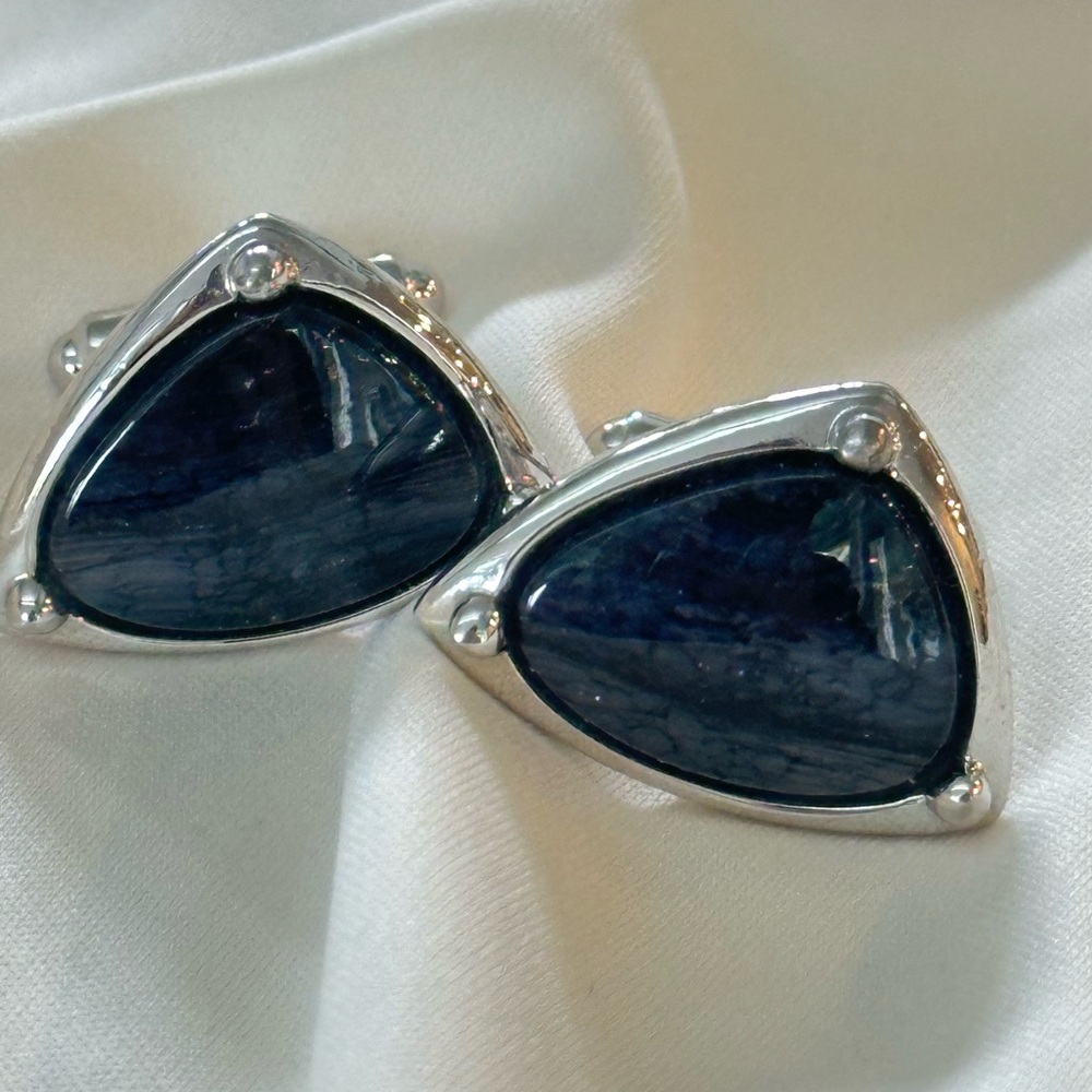 Vintage Silver and Blue Gray Stone Cufflinks